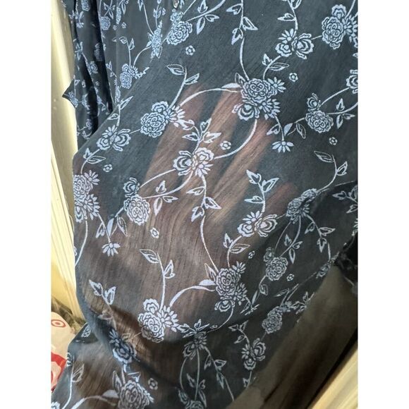 Kut From the Kloth Shirt Womens 3X Floral Sheer Button Up Blue Roll Tab - Picture 4 of 6